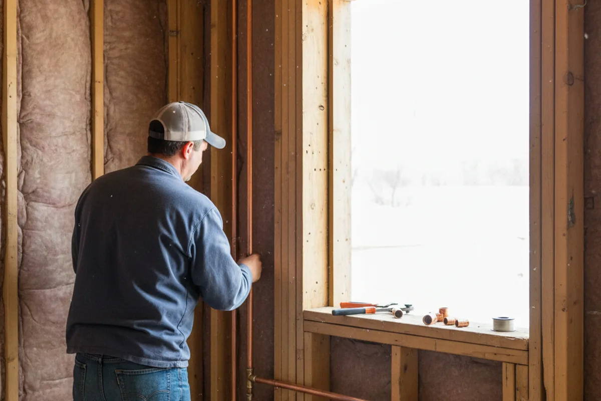 Licensed plumber running new copper supply lines in a Meridian home